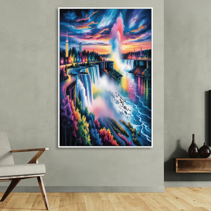Niagara Falls Light Show Sitting Room - White Canvas Wall Art