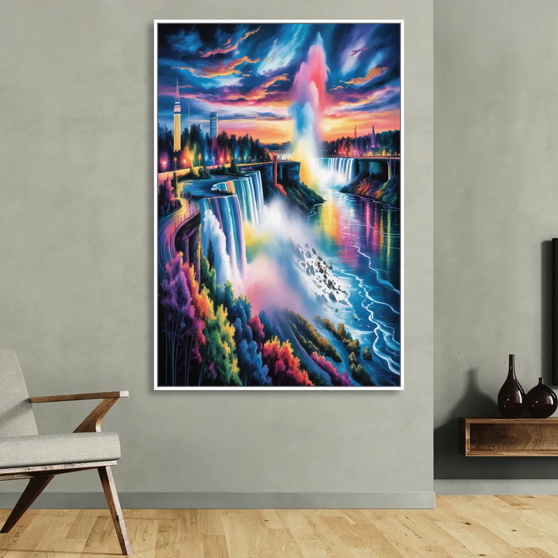 Niagara Falls Light Show Sitting Room - White Canvas Wall Art
