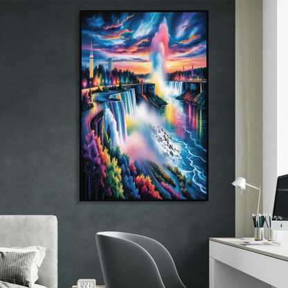 Niagara Falls Light Show Sitting Room - Black Canvas Wall Art