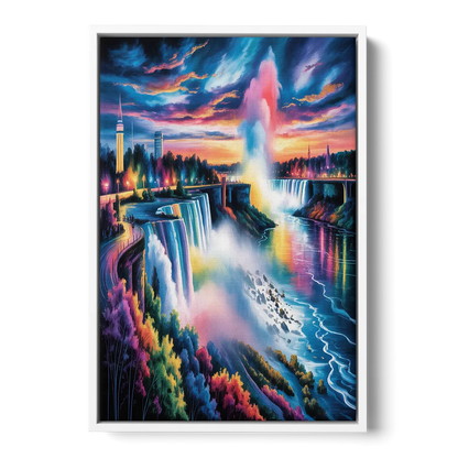 Niagara Falls Light Show Front - White Canvas Wall Art