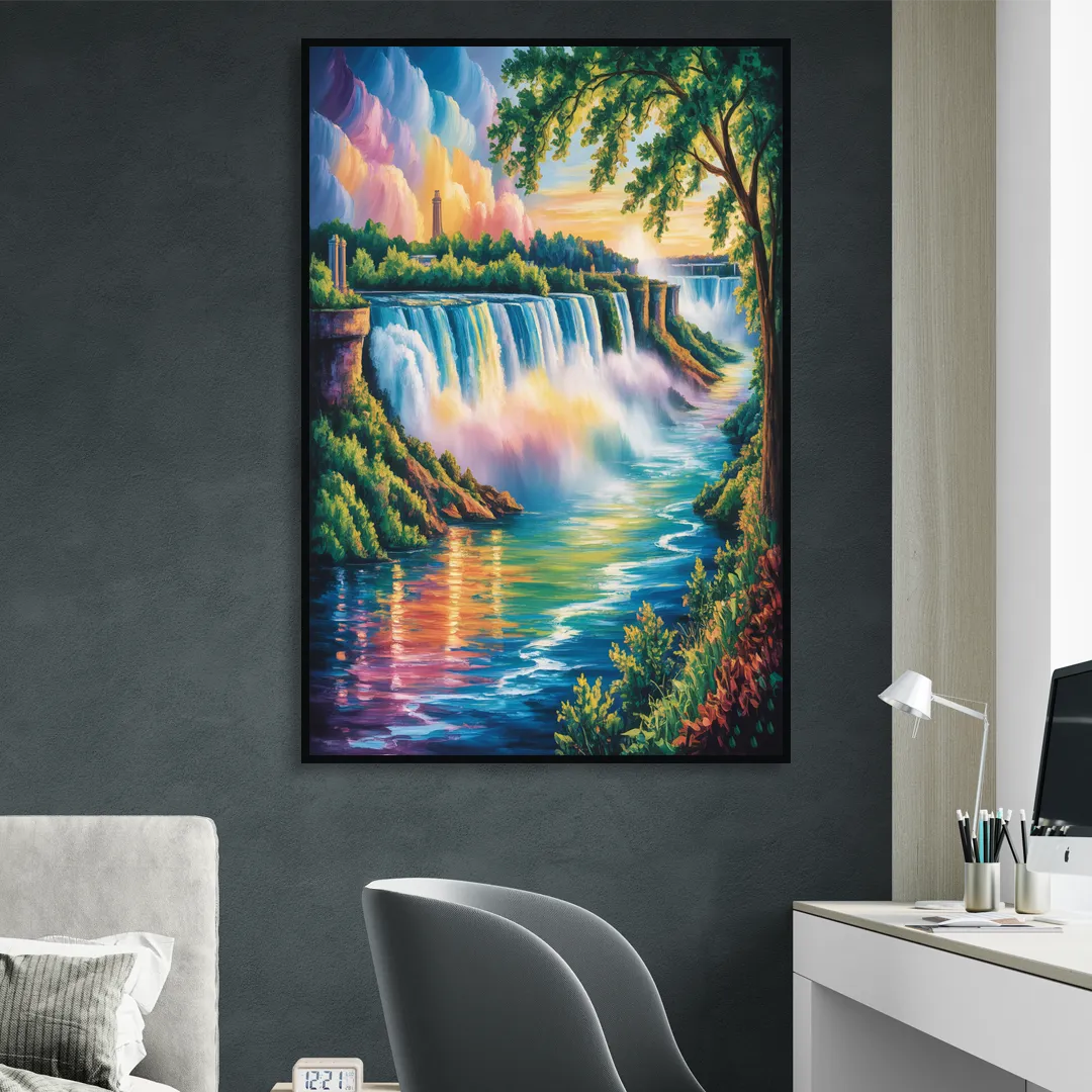 Niagara Falls Nature Trail Living Room - Black Canvas Wall Art