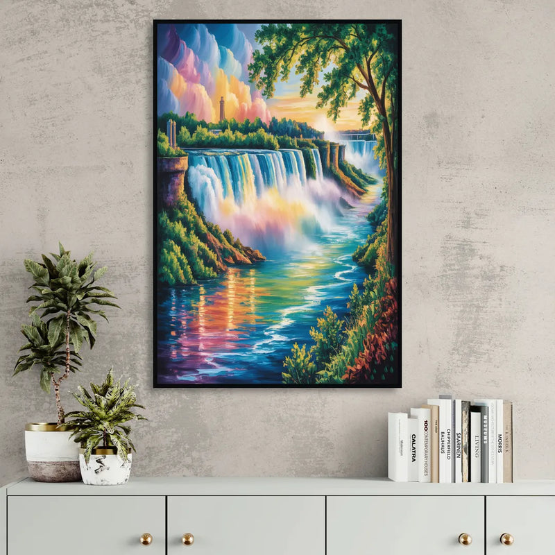 Niagara Falls Nature Trail Sitting Room - Black Canvas Wall Art