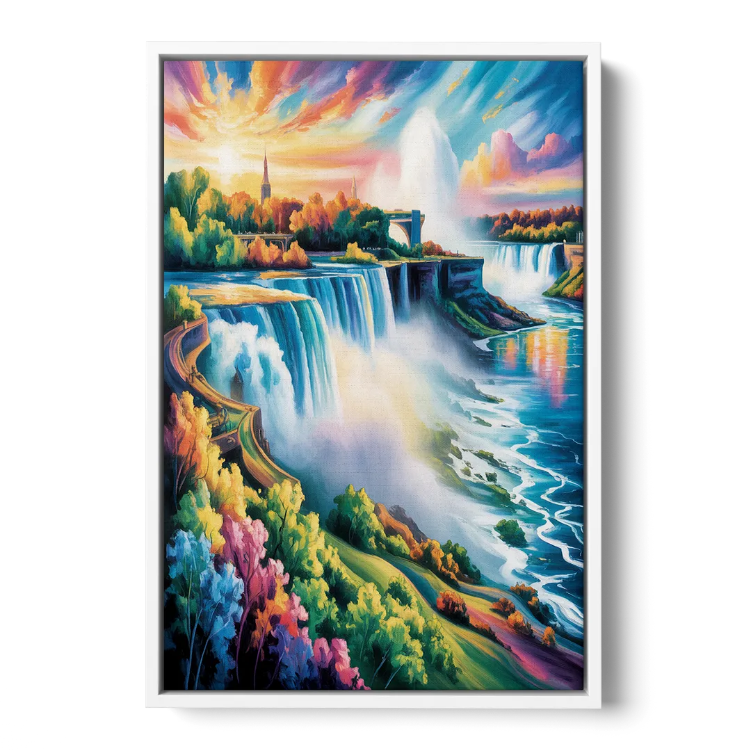 Niagara Falls Panorama Front - White Canvas Wall Art