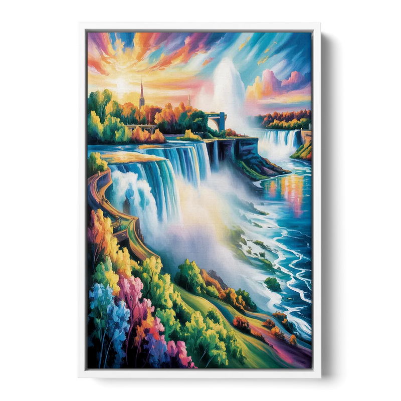 Niagara Falls Panorama Front - White Canvas Wall Art