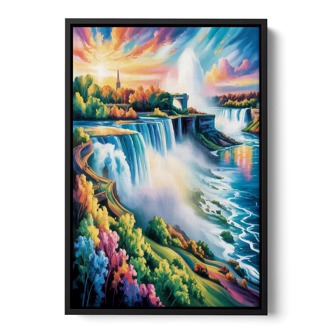 Niagara Falls Panorama Front - Black Canvas Wall Art