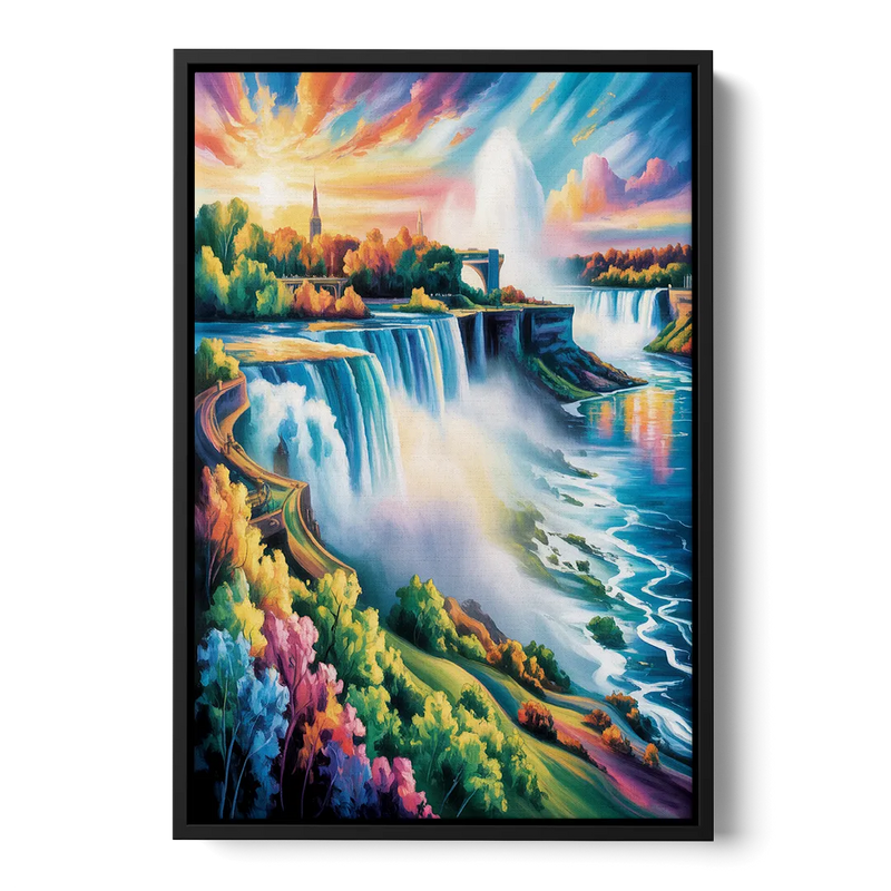 Niagara Falls Panorama Front - Black Canvas Wall Art