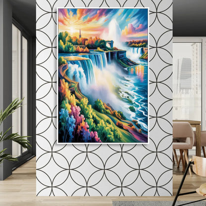 Niagara Falls Panorama Sitting Room - White Canvas Wall Art