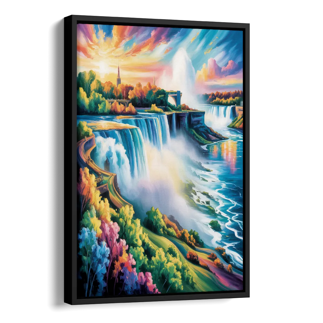 Niagara Falls Panorama Side - Black Canvas Wall Art