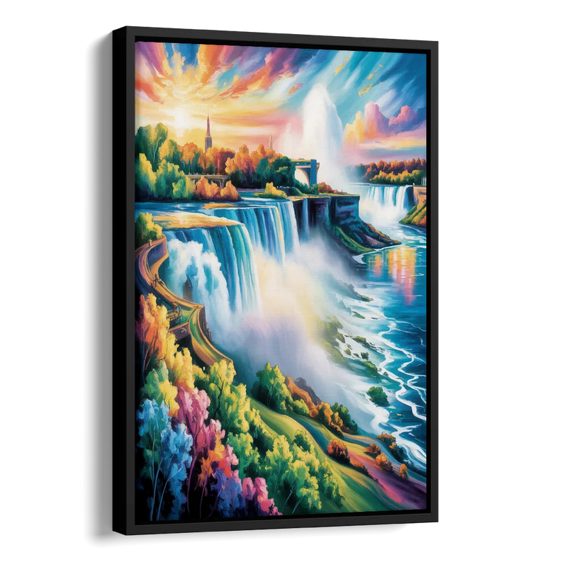 Niagara Falls Panorama Side - Black Canvas Wall Art