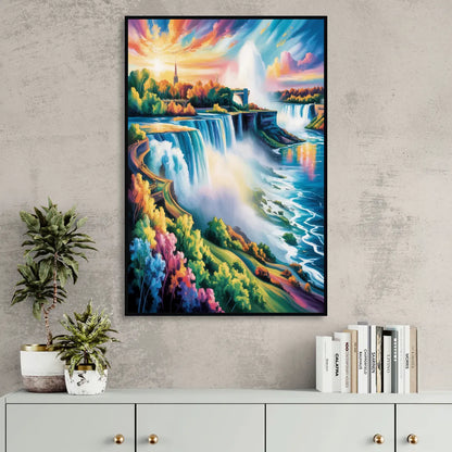Niagara Falls Panorama Living Room - Black Canvas Wall Art