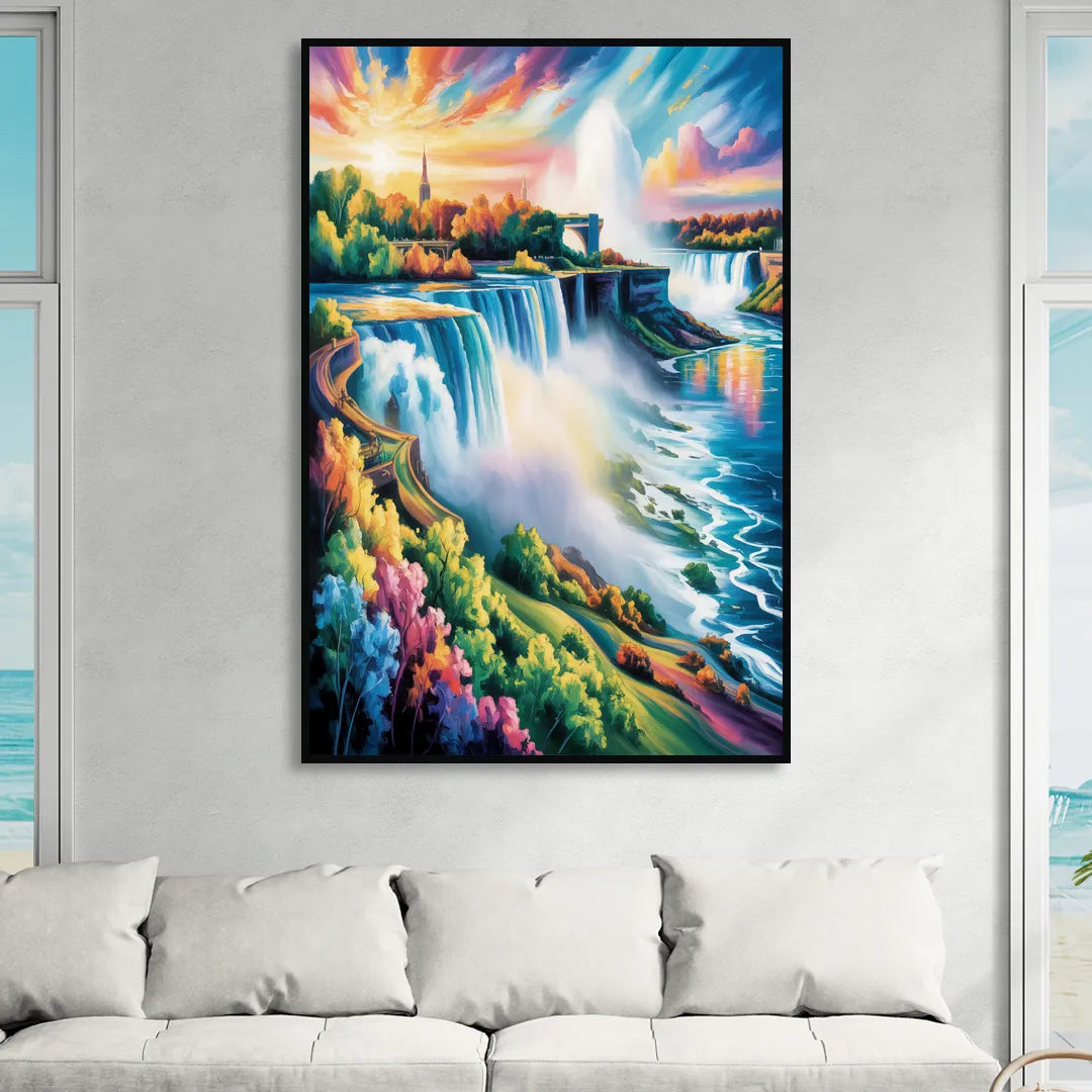 Niagara Falls Panorama Sitting Room - Black Canvas Wall Art