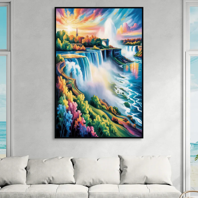 Niagara Falls Panorama Sitting Room - Black Canvas Wall Art