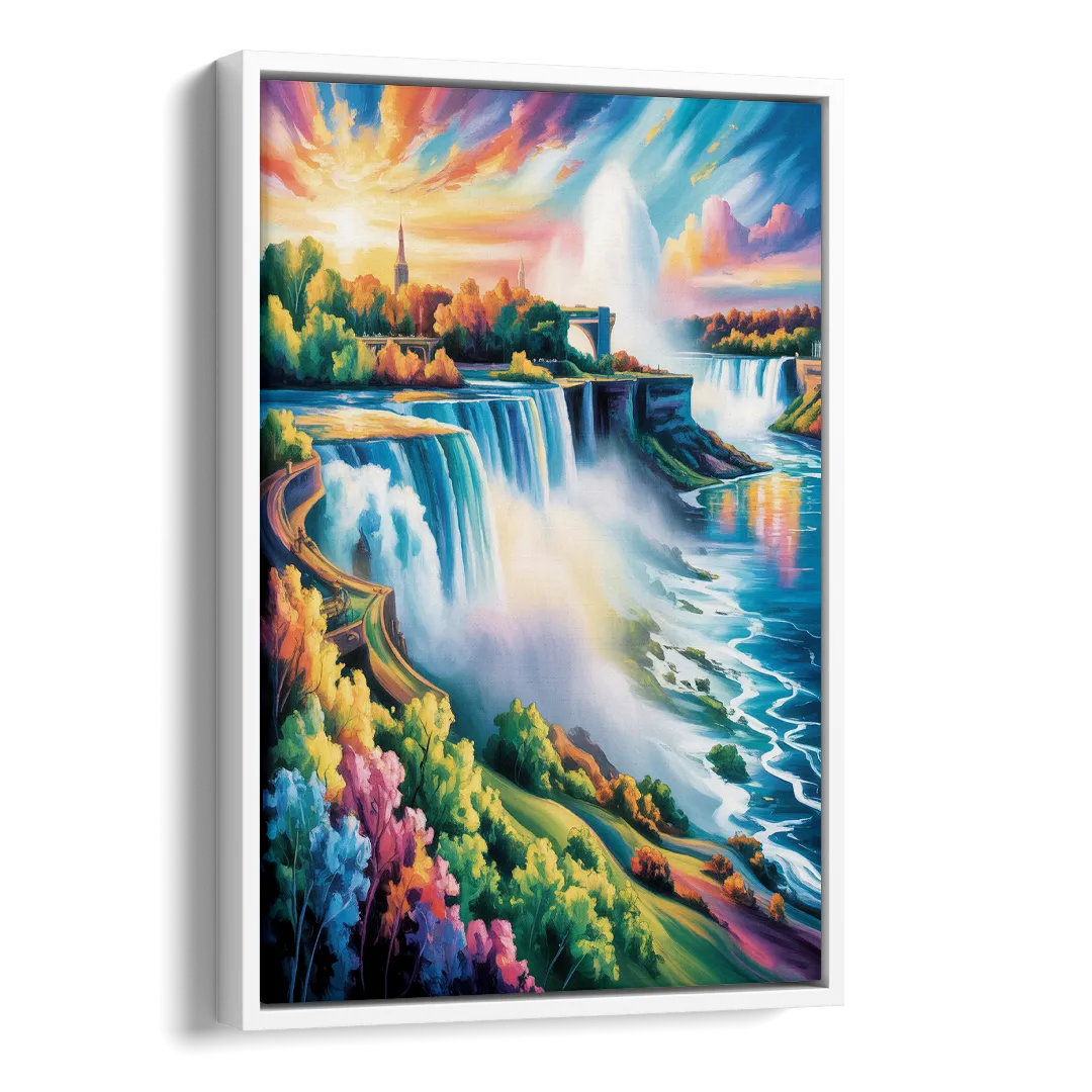 Niagara Falls Panorama Side - White Canvas Wall Art