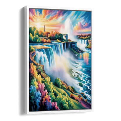 Niagara Falls Panorama Side - White Canvas Wall Art