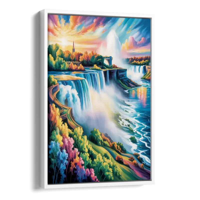 Niagara Falls Panorama Side - White Canvas Wall Art
