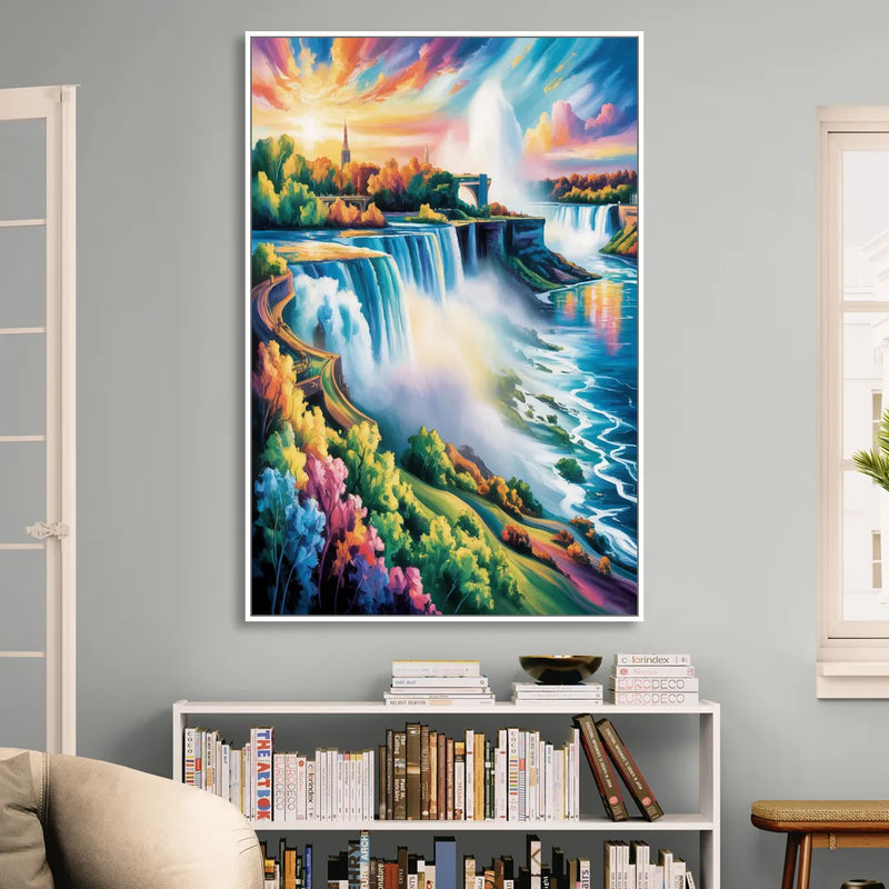 Niagara Falls Panorama Living Room - White Canvas Wall Art