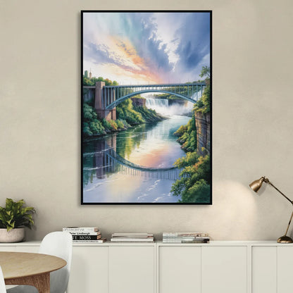 Niagara Falls Rainbow Bridge Sitting Room - Black Canvas Wall Art