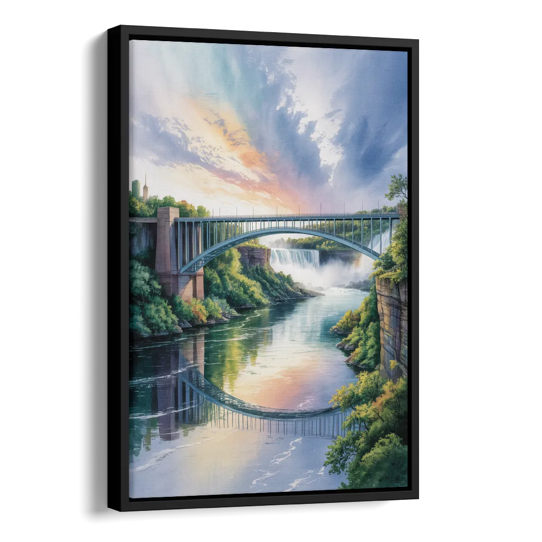 Niagara Falls Rainbow Bridge Side - Black Canvas Wall Art