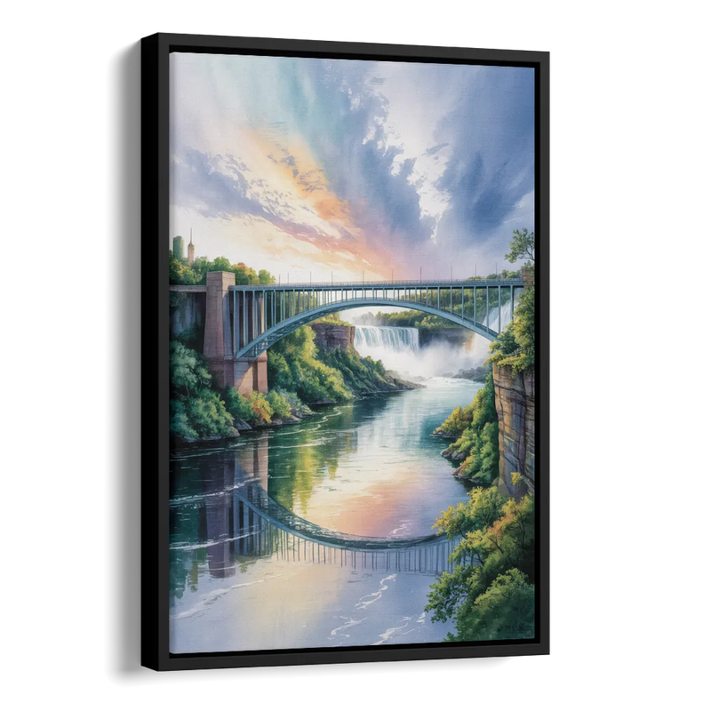 Niagara Falls Rainbow Bridge Side - Black Canvas Wall Art