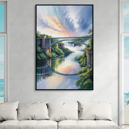 Niagara Falls Rainbow Bridge Living Room - Black Canvas Wall Art