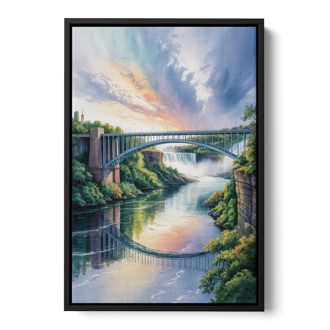 Niagara Falls Rainbow Bridge Front - Black Canvas Wall Art