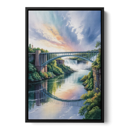 Niagara Falls Rainbow Bridge Front - Black Canvas Wall Art