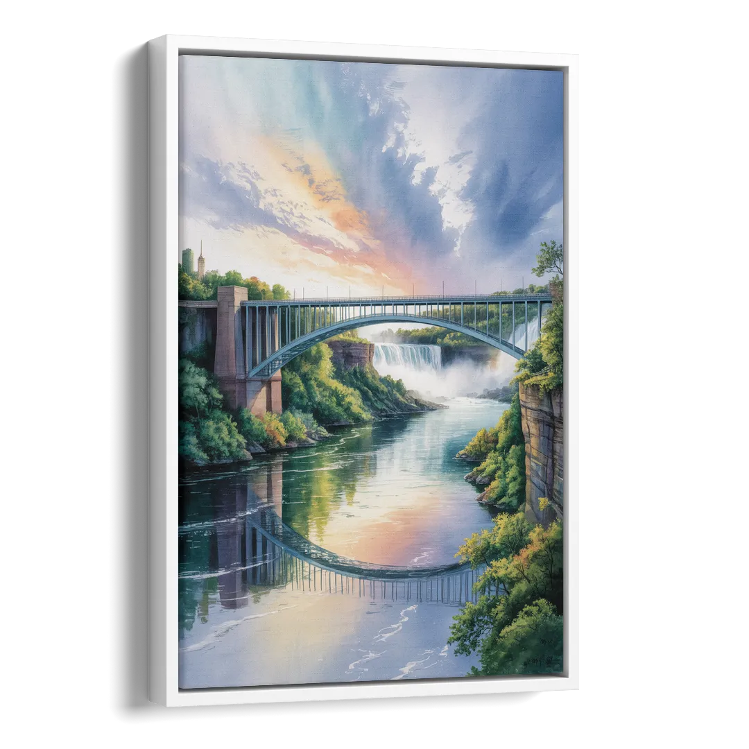 Niagara Falls Rainbow Bridge Side - White Canvas Wall Art