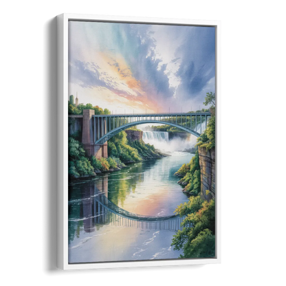 Niagara Falls Rainbow Bridge Side - White Canvas Wall Art