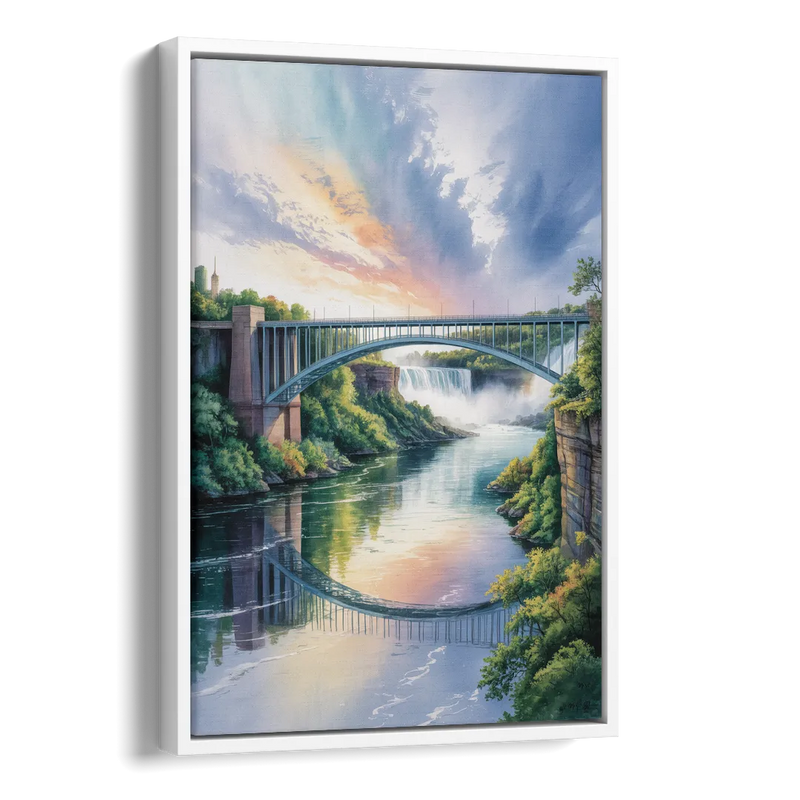 Niagara Falls Rainbow Bridge Side - White Canvas Wall Art