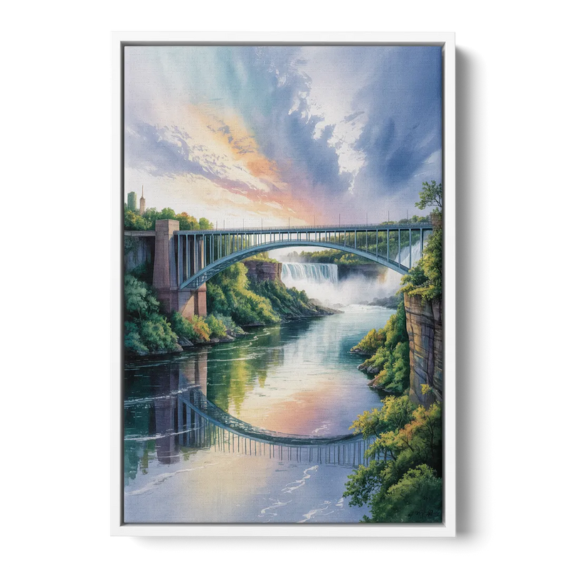 Niagara Falls Rainbow Bridge Front - White Canvas Wall Art