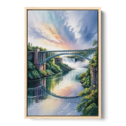 Niagara Falls Rainbow Bridge - Oak Framed Canvas Wall Art - Front
