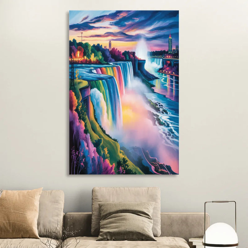 Niagara Falls Rainbow Light Living Room - Canvas Wall Art