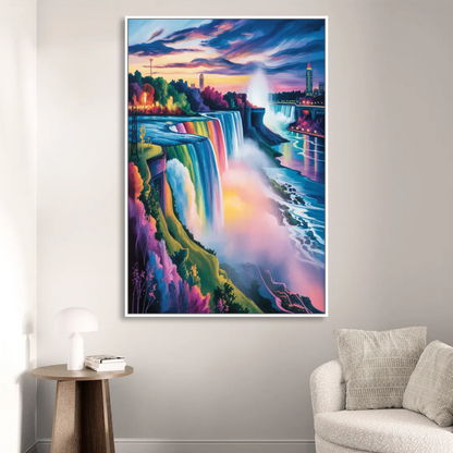 Niagara Falls Rainbow Light Living Room - White Canvas Wall Art