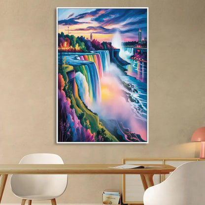 Niagara Falls Rainbow Light Sitting Room - White Canvas Wall Art