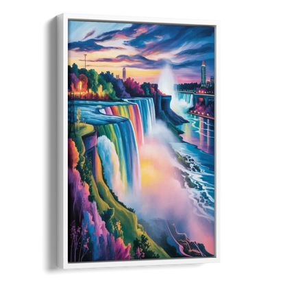 Niagara Falls Rainbow Light Side - White Canvas Wall Art