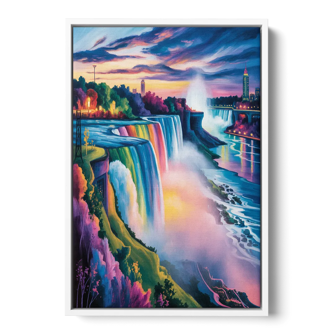 Niagara Falls Rainbow Light Front - White Canvas Wall Art