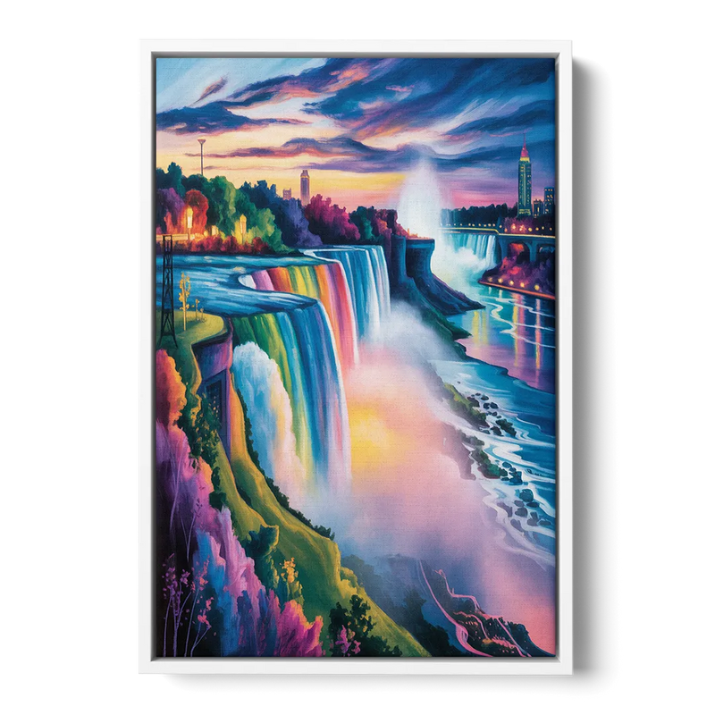 Niagara Falls Rainbow Light Front - White Canvas Wall Art