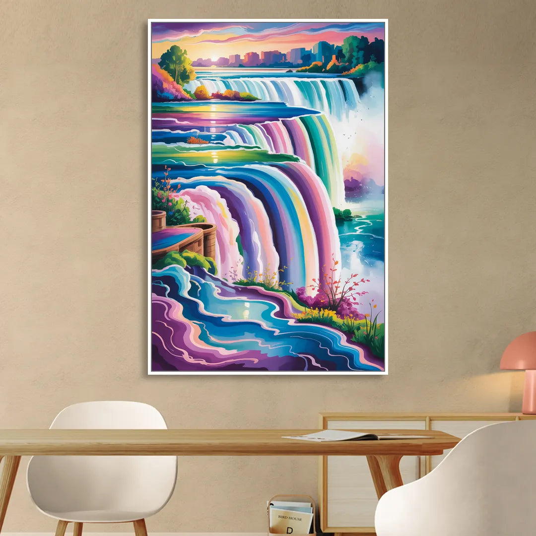 Niagara Falls Summer View Living Room - White Canvas Wall Art