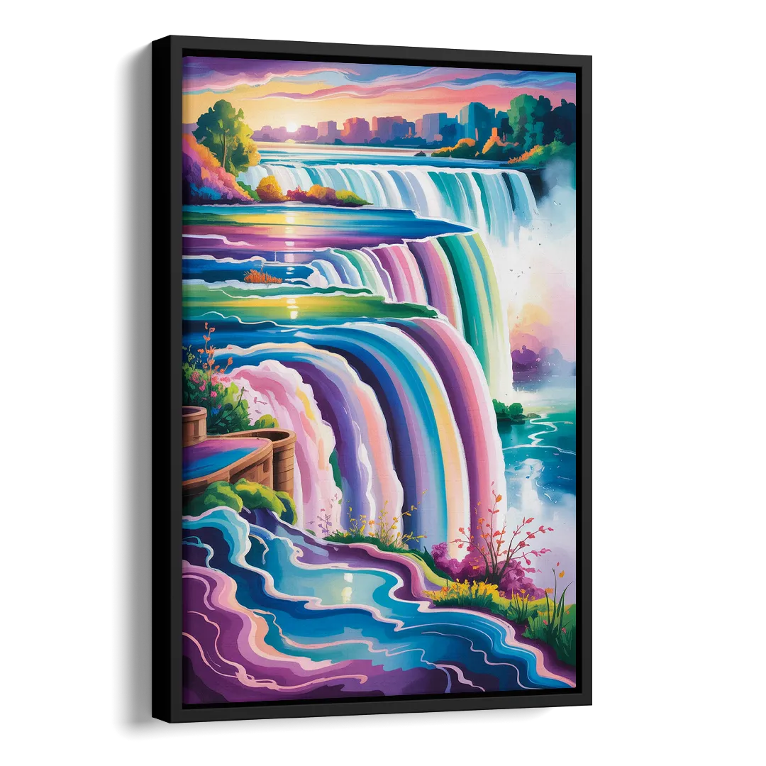 Niagara Falls Summer View Side - Black Canvas Wall Art