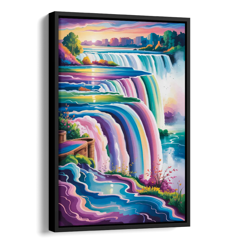 Niagara Falls Summer View Side - Black Canvas Wall Art