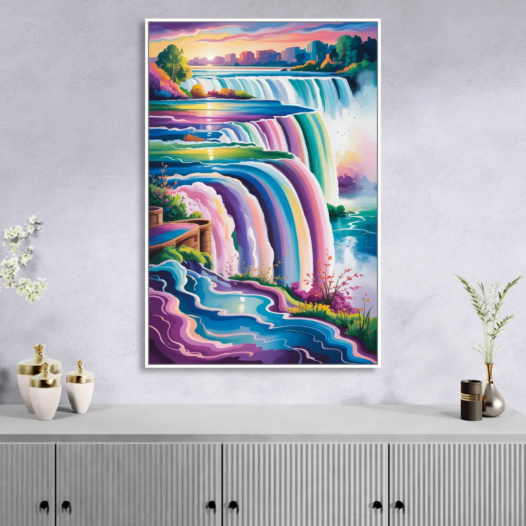 Niagara Falls Summer View Sitting Room - White Canvas Wall Art