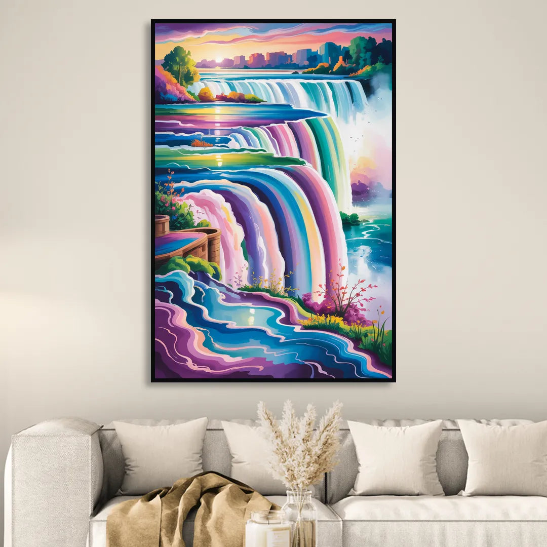 Niagara Falls Summer View Sitting Room - Black Canvas Wall Art