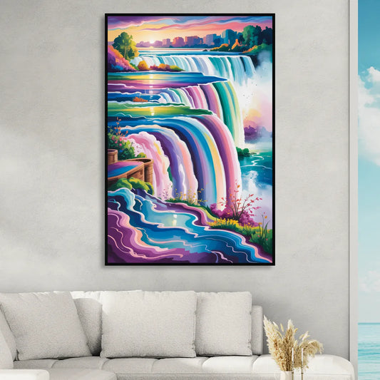 Niagara Falls Summer View Living Room - Black Canvas Wall Art