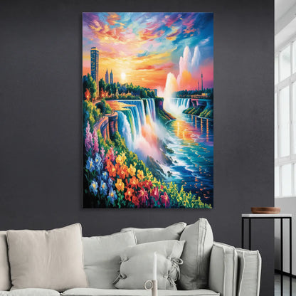 Niagara Falls Sunset Glow Living Room - Canvas Wall Art