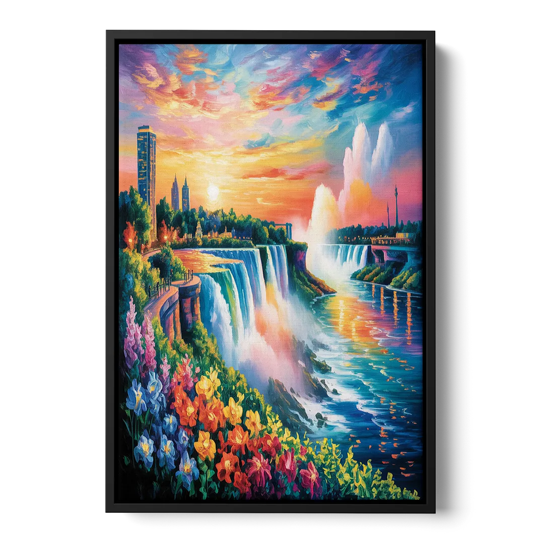 Niagara Falls Sunset Glow Front - Black Canvas Wall Art