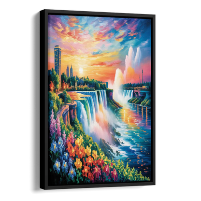Niagara Falls Sunset Glow Side - Black Canvas Wall Art