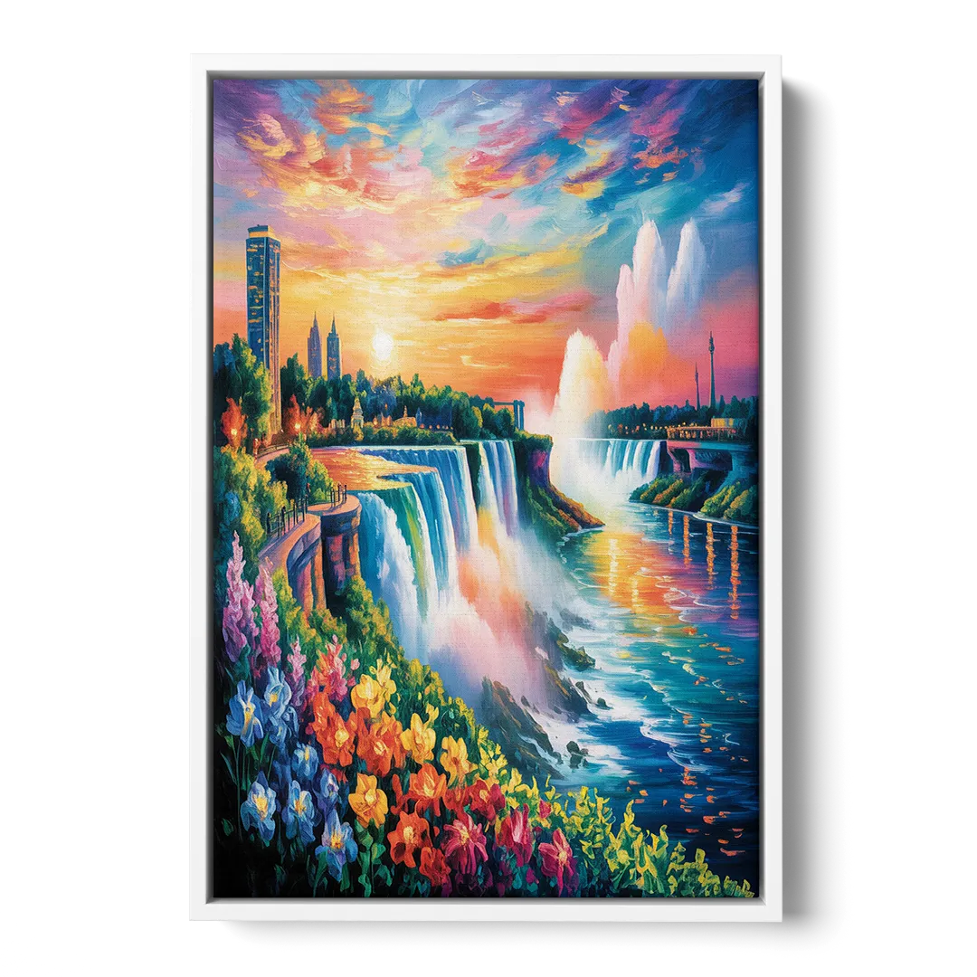 Niagara Falls Sunset Glow Front - White Canvas Wall Art