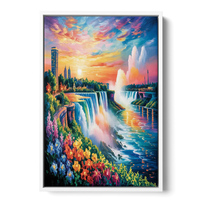 Niagara Falls Sunset Glow Front - White Canvas Wall Art