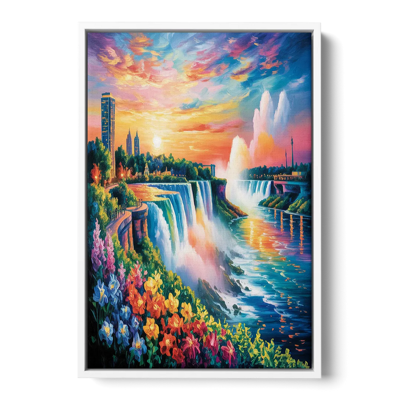 Niagara Falls Sunset Glow Front - White Canvas Wall Art