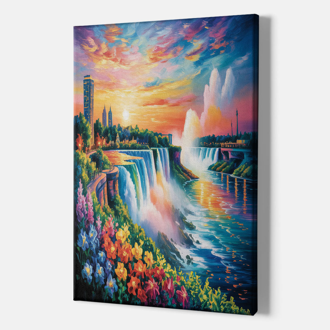 Niagara Falls Sunset Glow - Canvas Print Art Sides